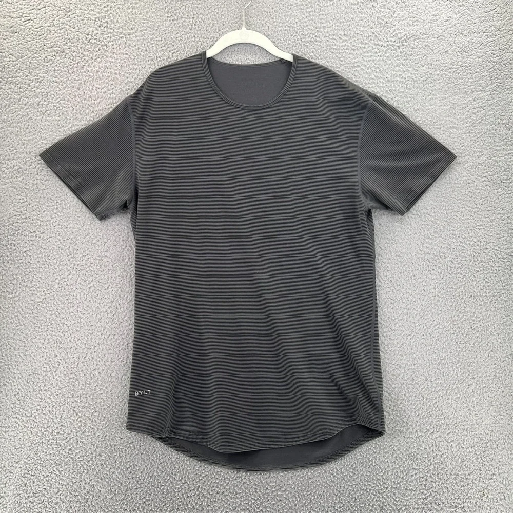 Bylt Shirt Mens Large Gray Drop Cut Lux Tee Short Sleeve Stretch Stripes